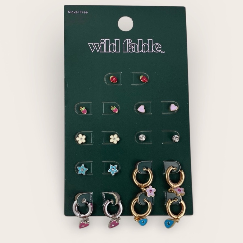 Wild Fable Floral and Strawberry Nickel Free Earring Set